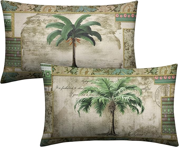 Palm Tree Pillow Covers 12x20 Tropical Banana Tree Rectangle Pillow Case Set of 2 Hawaii Coconut Tree Lumbar Throw Pillow Covers for Bedroom Living Room Sofa