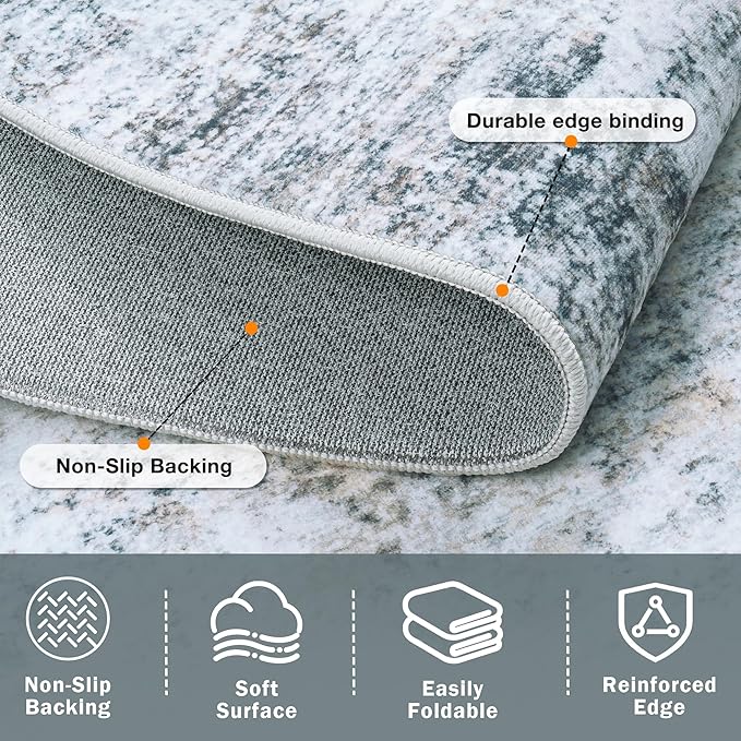 8x10 Area Rugs Washable Rug:Anti-Skid Abstract Modern Living Room Rug Soft Thin Carpets Indoor Floor Non-Shedding Carpet for Bedroom Dining Farmhouse Nursery Home Office(Blue/Grey/Gold/White, 8x10)
