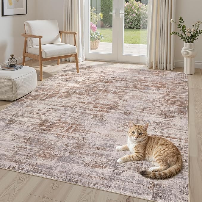 UERMEI 5x7 Washable Area Rug for Living Room: Modern Neutral Abstract Soft Low Pile Carpet Non-Slip Pet Kids Friendly Indoor Decor for Bedroom Dining Room Home Office Nursery Blue Brown