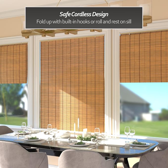 Red Lantern Burnt Bamboo Cordless Window Shade - Two-tone Honey, 48" Wide