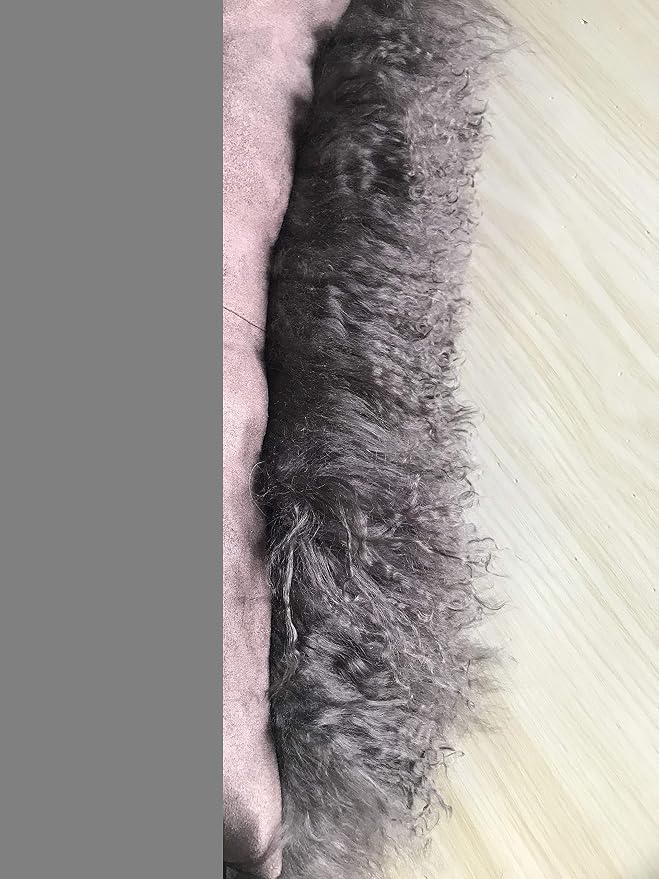 Real 100% Tibetan Mongolian Lamb Sheepskin Wool Fur Throw Pillow Covers Super Soft Plush Leather Accent Pillowcases Decorative Cushion Cover (Dark Gray, 18x18inch)