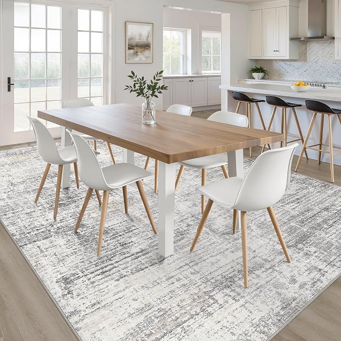 6x9 Area Rugs Living Room: Washable Large Neutral Rug Abstract Soft Modern Stain Resistant Indoor Floor Non-Slip Carpet for Bedroom Nursery Kids Office Playroom Dining Room Under Table- Gray Beige