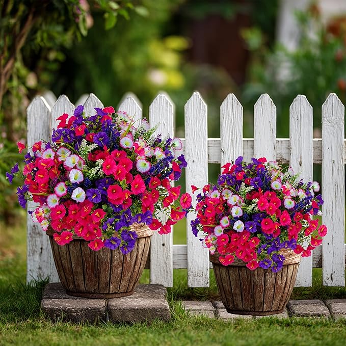 AXYLEX Artificial Flowers Outdoor Morning Glory - 16 Bundles Fake Plants UV Resistant No Fade Faux Plastic Greenery Home Garden Porch Decoration Indoor (1, Multi16-3)