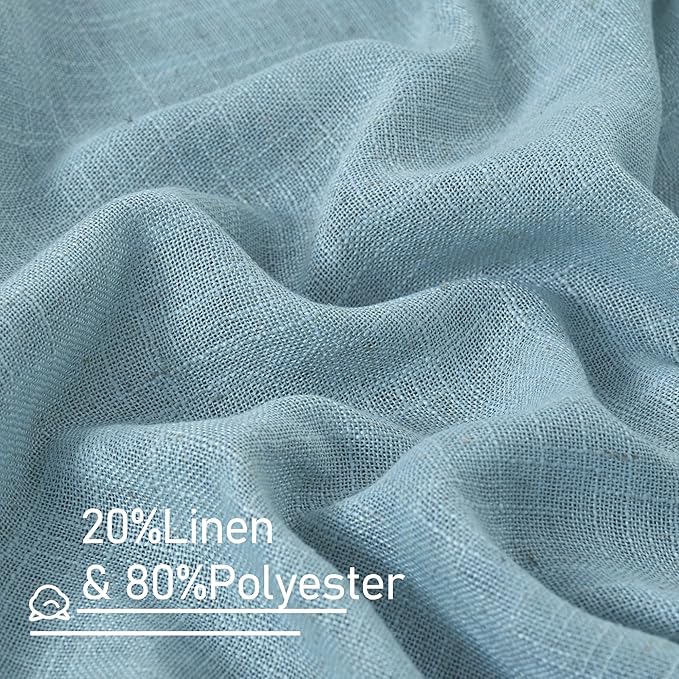LAMIT Stone Blue 72 inch Linen Curtains for Living Room 2 Panels, Linen Textured Light Filtering Semi Sheer Back Tab and Rod Pocket Panels for Bedroom/Farmhouse, 52 x 72 Inch