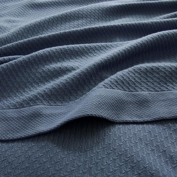 Madison Park 100% Egyptian Cotton Lightweight Summer Blanket, Breathable Waffle Knit Design, Soft Cozy All-Season Throw for Bed, Couch or Sofa, Navy Blue Twin Size (66"x90")