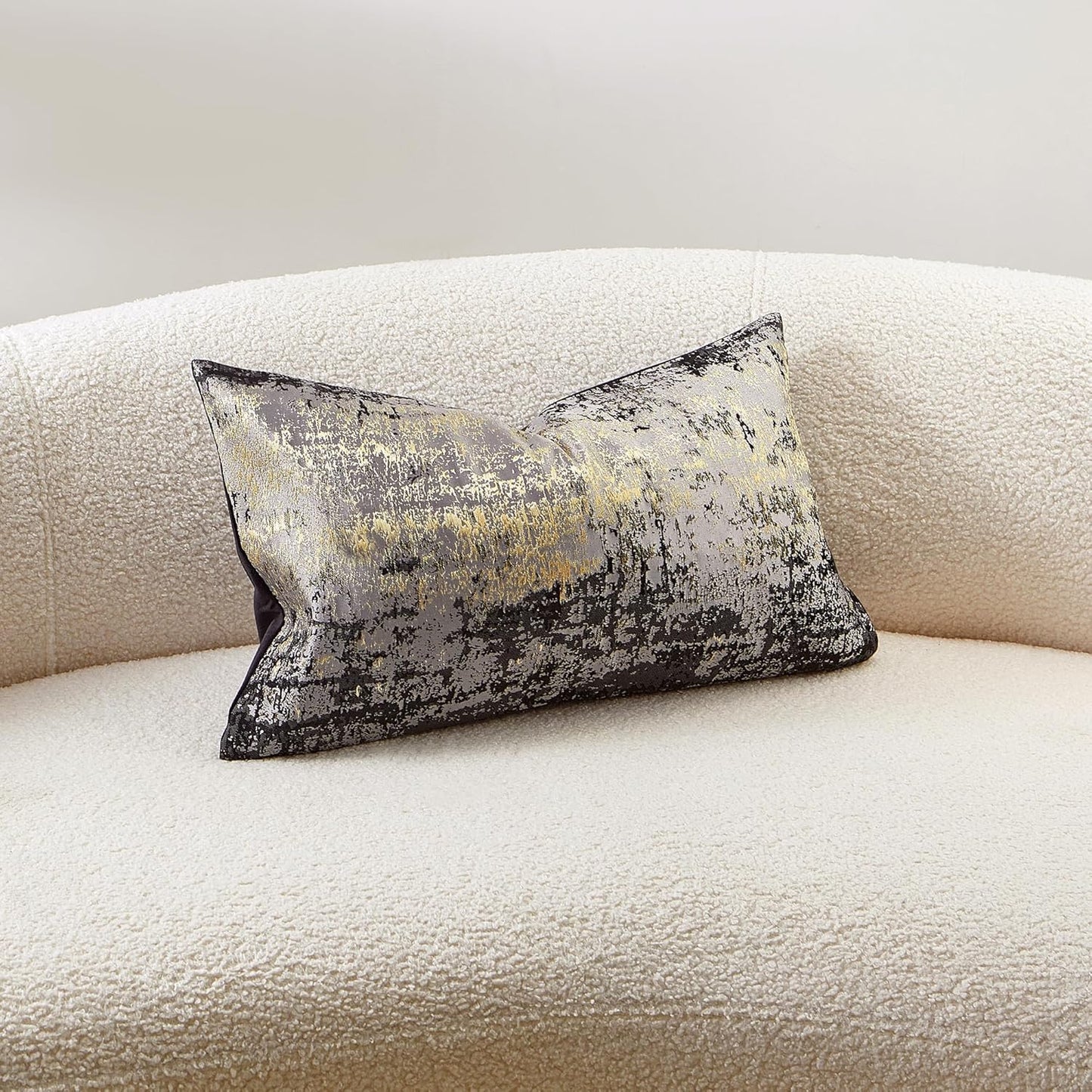 THE-TINOART Charcoal Gray & Black Pillow Cover 12x20 - Gold Embroidered Luxury Jacquard, Modern Reversible Throw Pillow Cover for Sofa/Bed, Velvet Backing