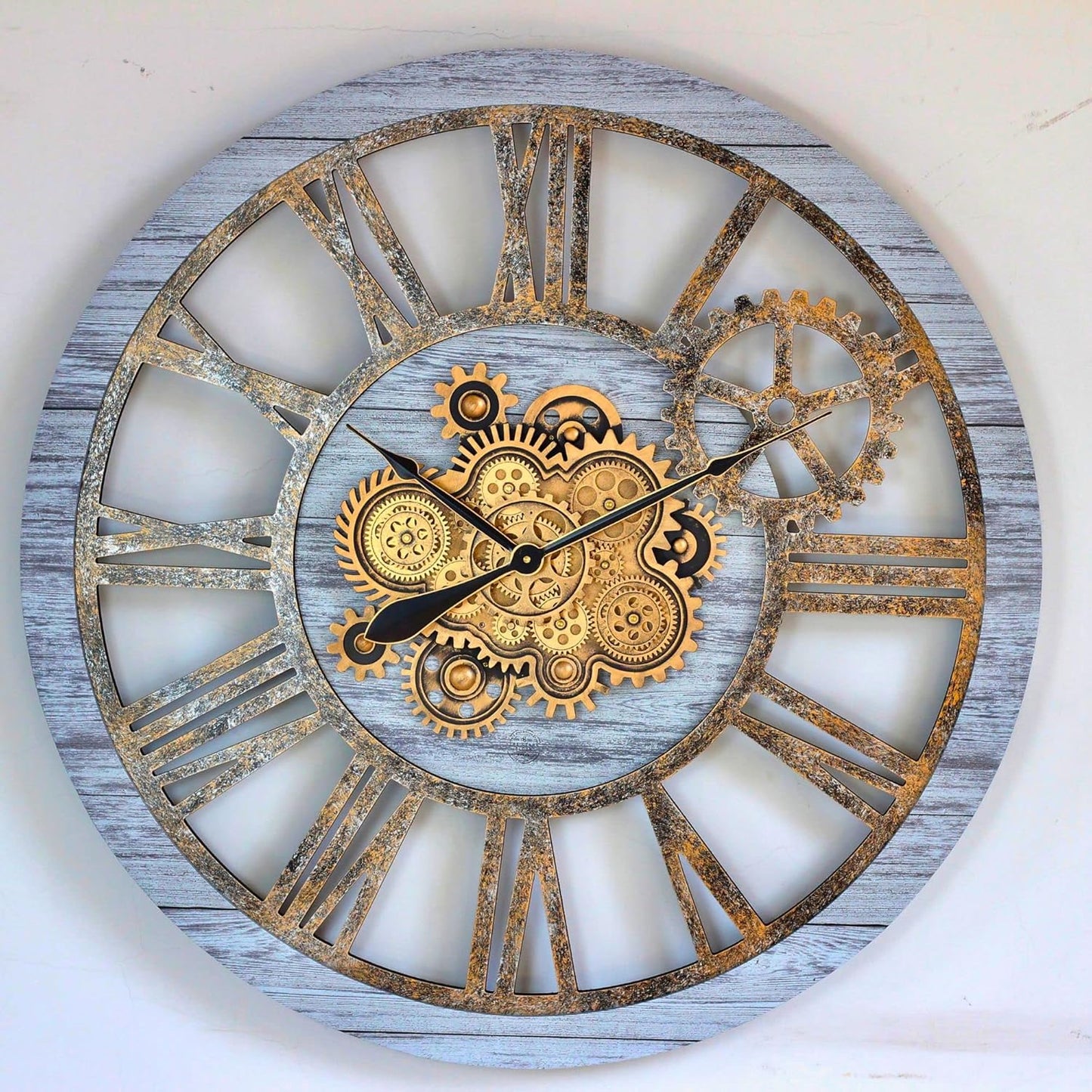 The Gears Clock 36'' Inch Real Moving Gear Wall Clock Vintage Industrial Oversized Rustic Farmhouse (Silver Grey)