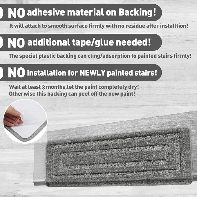 PURE ERA Bullnose Carpet Stair Treads Set Tape Free Non-Slip Indoor Stair Protectors Pet Friendly Rugs 9.5" x 30"(7 Pieces,Grey Rectangular)