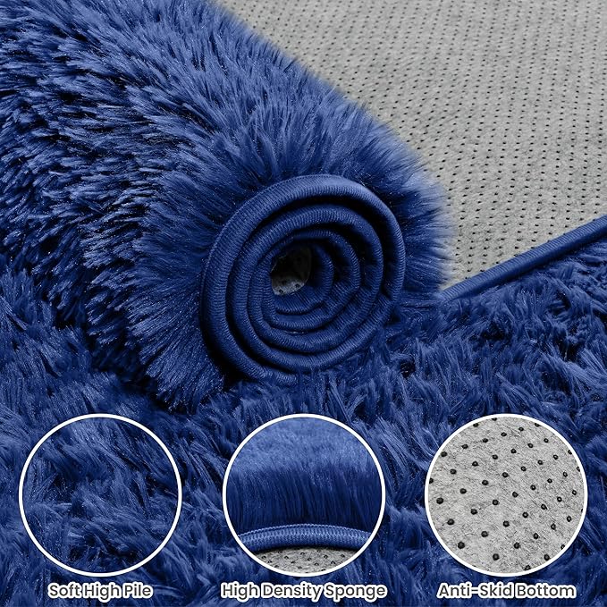 5x8 Area Rugs for Living Room: Soft Fluffy Shag Blue Rugs for Bedroom, Non Slip Large Fuzzy Plush Rug Indoor Floor Carpet for Nursery Kids Boys Girls Room, Dorms, Playroom, Modern Home Decor