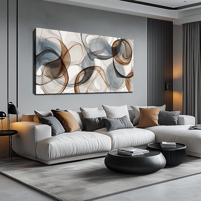 AOZEMI Large Abstract Canvas Wall Art Brown Wall Decor Light Blue Pictures Art Print Modern Artwork for Bedroom Bathroom Living Room Office 24"x 48"