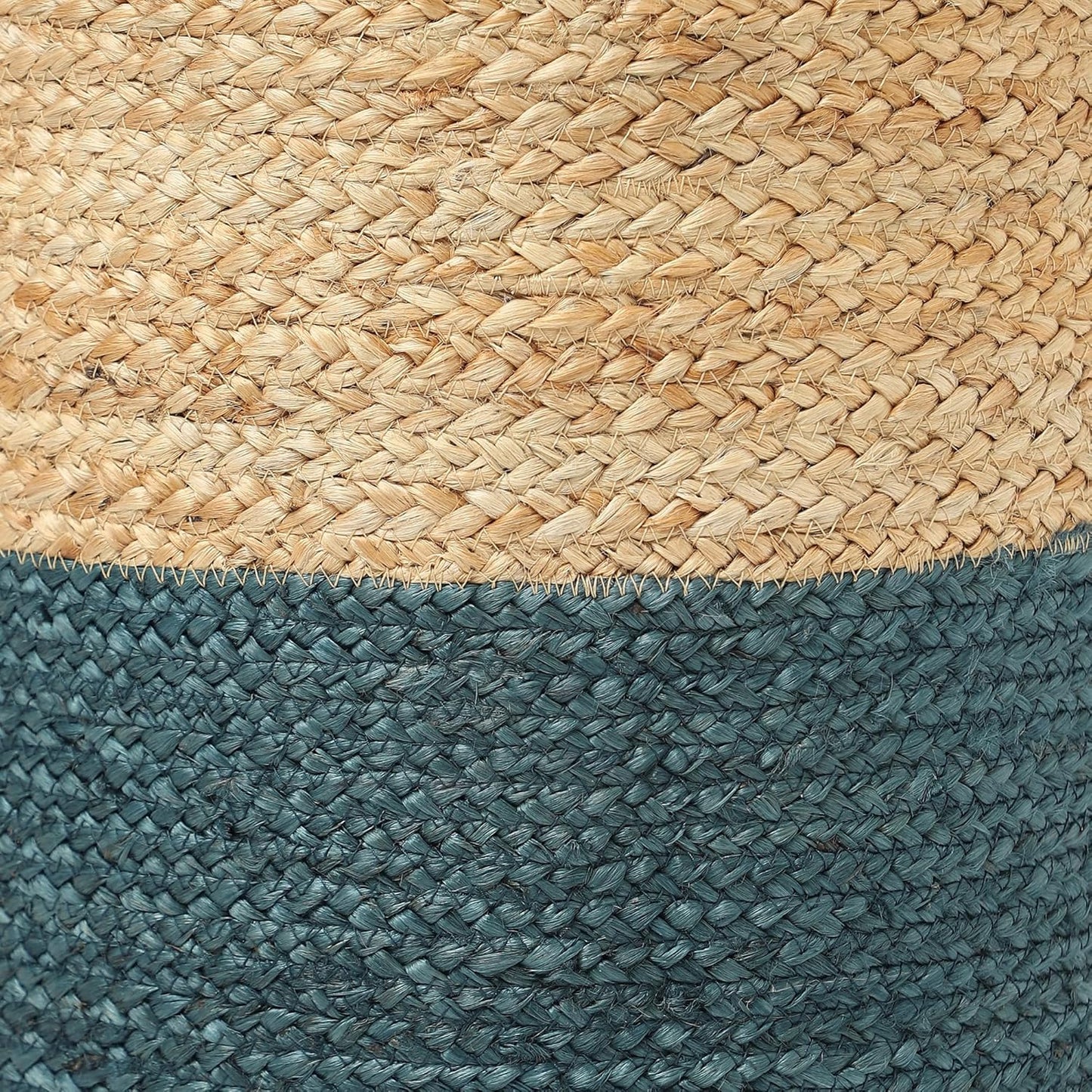 REDEARTH · Cylindrical Pouf Foot Stool Ottoman - Jute Braided Pouffe Poof Accent Sitting Footrest for Living Room, Bedroom, Nursery, Patio, Lounge (Natural Teal, 14.5"x14.5"x16")