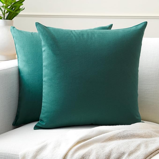 Encasa XO Throw Pillow Covers 20x20 in Set of 2 Emerald | No Inserts | Cotton Pillow Covers for Living Room, Bed, Sofa, Couch | Decorative Cushion Covers with Improved Zipper