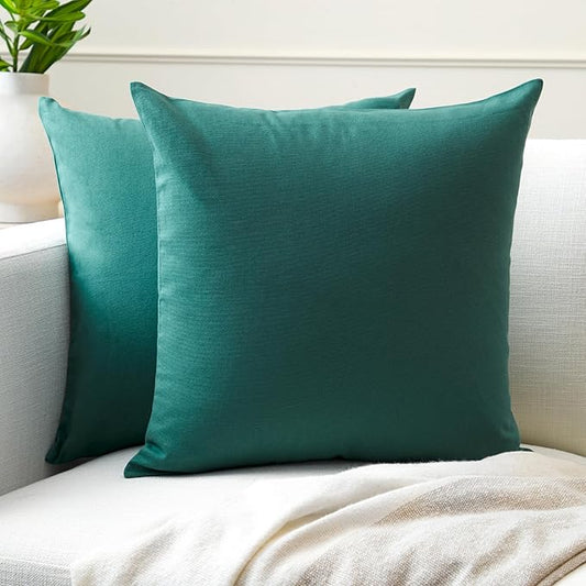 Encasa XO Throw Pillow Covers 18x18 in Set of 2 Emerald | No Inserts | Cotton Pillow Covers for Living Room, Bed, Sofa, Couch | Decorative Cushion Covers with Improved Zipper
