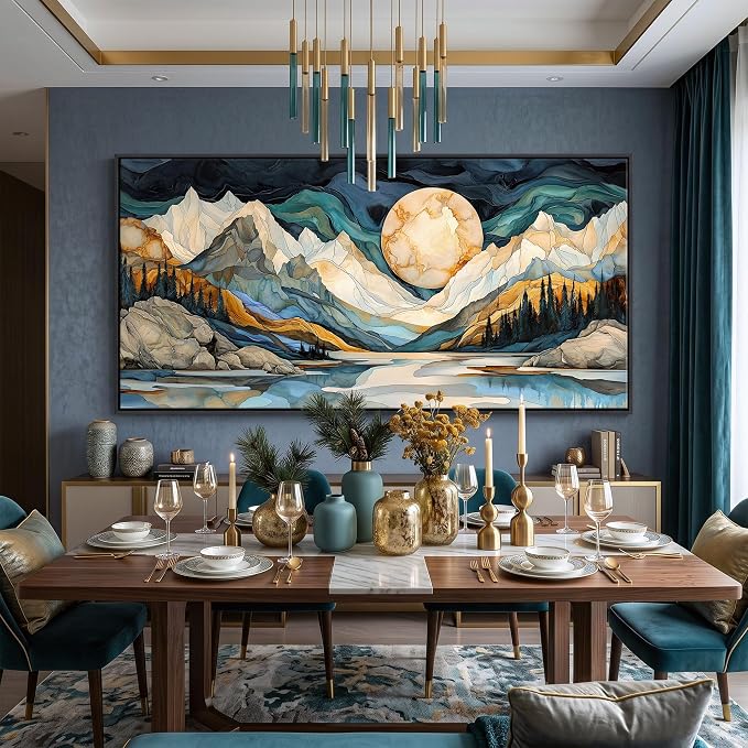 Framed Canvas Wall Art - 29x58 Inchs Abstract Painting Decor, Textured Mountain Pictures as Gifts for Friends, Modern Art Prints for Bedroom Living Room Bathroom Home Decoration