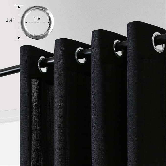 Black Linen Curtains for Bedroom Living Room 84 Inches Long 2 Panels Set Boys Room Doorway Light Filter Farmhouse Cotton Linen Drapes Semi Sheer Boho Black Window Curtains 84 Inch Length Grommet