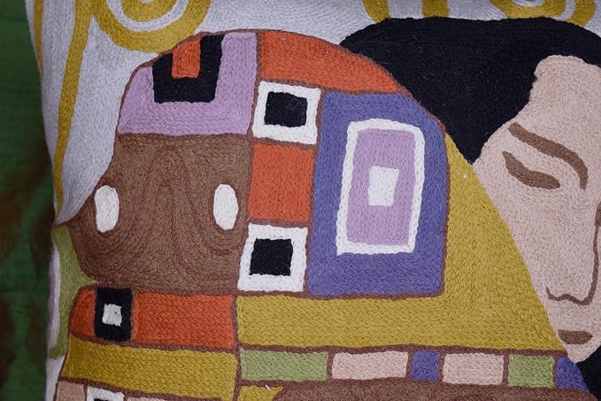 Klimt Embrace Modern Pillow Cover Art Nouveau Pillowcase Chair Cushion Contemporary Pillowsham Modern Outdoor Pillows Mid Century Chair Cushions Hand Embroidered Wool Size 18x18