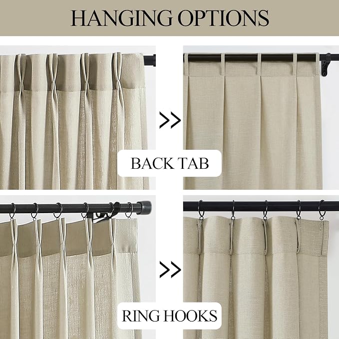 Vision Home Sand Pinch Pleated Semi Sheer Curtains Textured Linen Blended Light Filtering Window Curtains 84 inch for Living Room Bedroom Patio Pinch Pleat Drapes with Hooks 1 Panel 84" Wx84 L