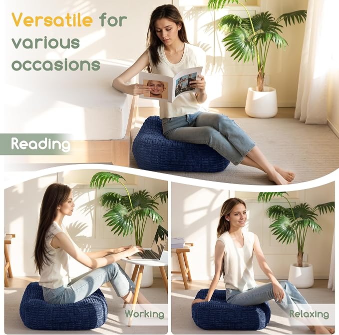 HIGOGOGO 6" Floor Pillow Cushion for Adults, Meditation Cushion Pillow, Blended Corduroy Cover, Large Square Floor Sitting for Tatami Living Room or Yoga, 2Pack, Navy