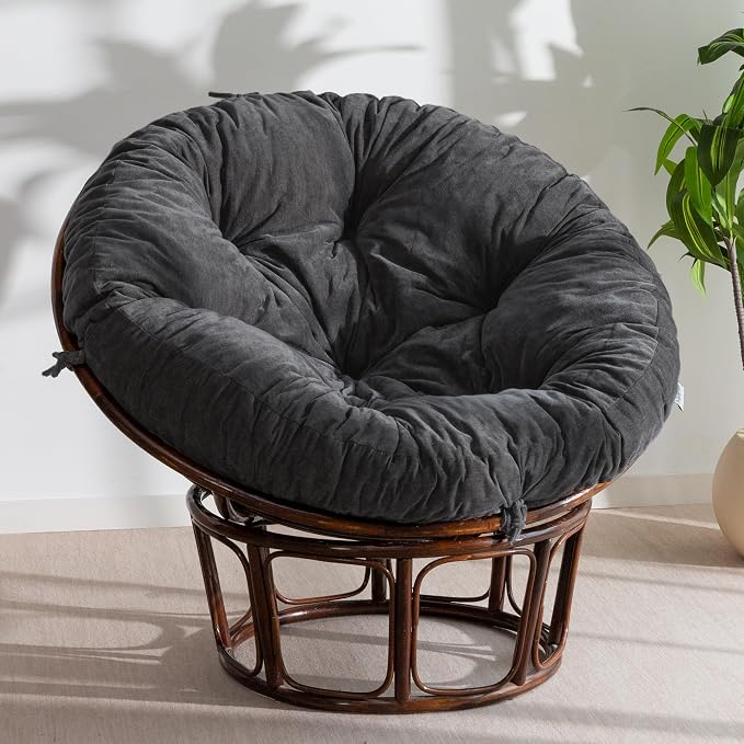 HIGOGOGO Papasan Chair Cushion with Chenille Cover (Without Chair), Soft Supportive Cushion, Dark Grey, 48 x 48 Inch