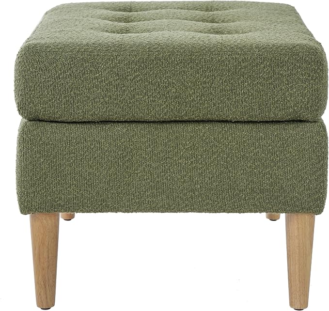 Christopher Knight Home Dalla Boucle Upholstered Ottoman Coffee Table, Small Living Room Sofa Footrest, Wooden Rectangular Ottoman Footstool, Guest Extra Seat, Olive Green