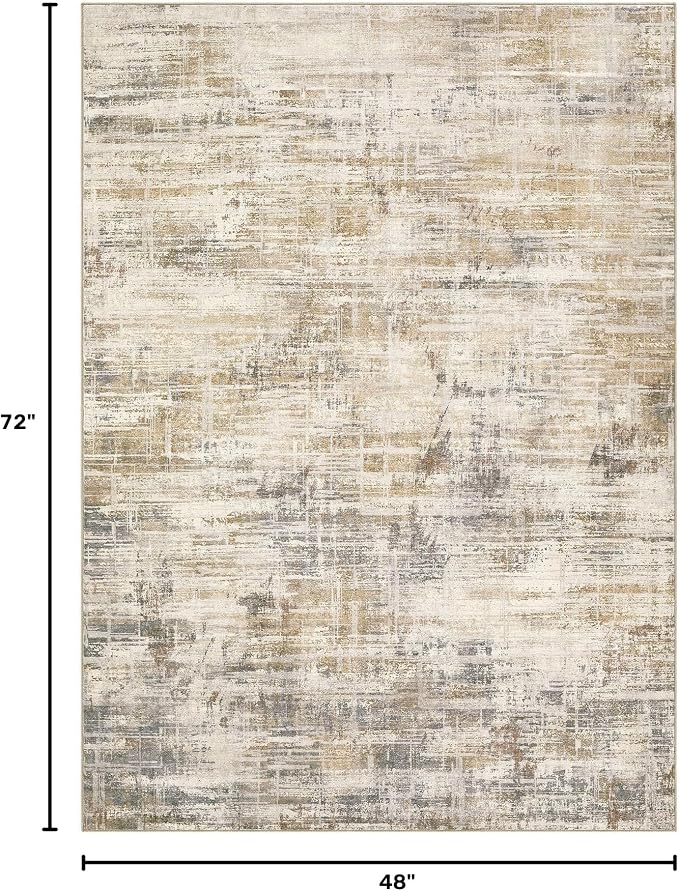 UERMEI 4x6 Washable Area Rug for Living Room: Modern Neutral Abstract Soft Low Pile Carpet Non-Slip Pet Kids Friendly Indoor Decor for Bedroom Dining Room Home Office Nursery Golden Brown