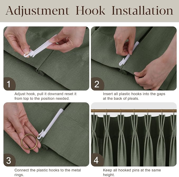 Sage Green Pinch Pleated Linen Curtains 84 Inch Length 2 Panels for Living Room Bedroom Semi Sheer Window Drapes Light Filtering Privacy Boho Farmhouse Pinch Pleat Curtain 84 Inches with Hooks Rings