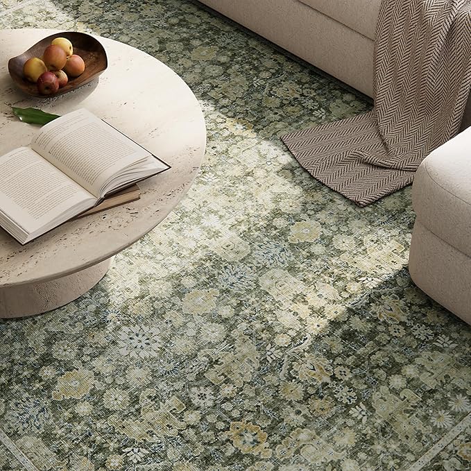 Washable Rugs for Living Room: 8x10 Area Rugs for Bedroom Ultra Soft Non-Slip Stain Resistant Vintage Boho Large Carpet for High-Traffic Dining Room - Farmhouse Decor