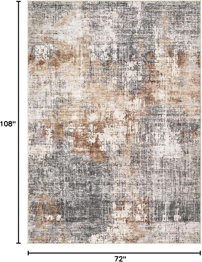 DMOYEST Area Rug Living Room Rugs - 6x9 Washable Large Soft Indoor Neutral Modern Abstract Low Pile Rug Carpet for Bedroom Dining Room Farmhouse Home Office - Grey Brown