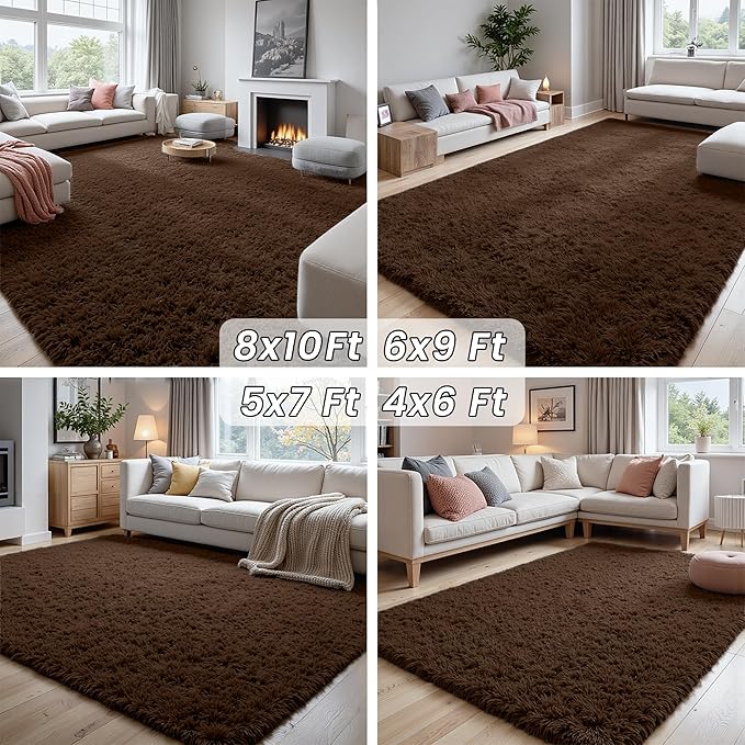 5x8 Area Rugs for Living Room: Soft Fluffy Shag Brown Rugs for Bedroom, Non Slip Large Fuzzy Plush Rug Indoor Floor Carpet for Nursery Kids Boys Girls Room, Dorms, Playroom, Modern Home Decor