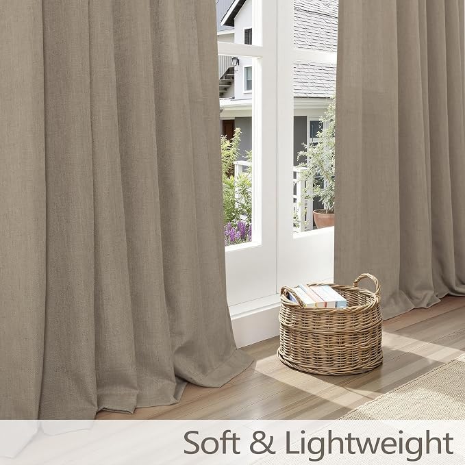 Dark Taupe Curtains 63 Inch Length for Boys Bedroom 2 Panels Back Tab Pinch Pleated Linen Semi Sheer Jute Barley Burlap Colored Light Brown Curtain for Dining Room Nursery Office Home Decor 40x63 Long