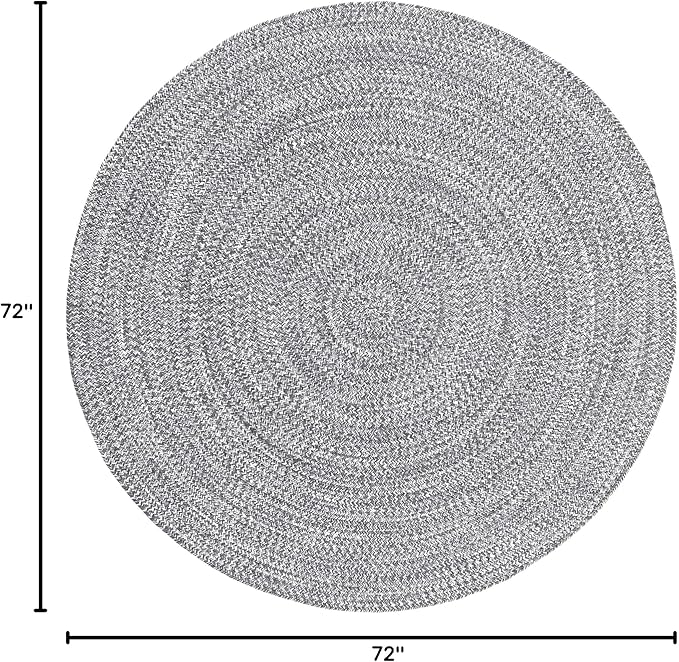 Superior Indoor/Outdoor Area Rug, Dual-Tone Reversible Braided Floor Decor for Patio, Front Porch, Entryway, Living Room, Office, Nursery, Artistic Home, 6' Round, Charcoal-White