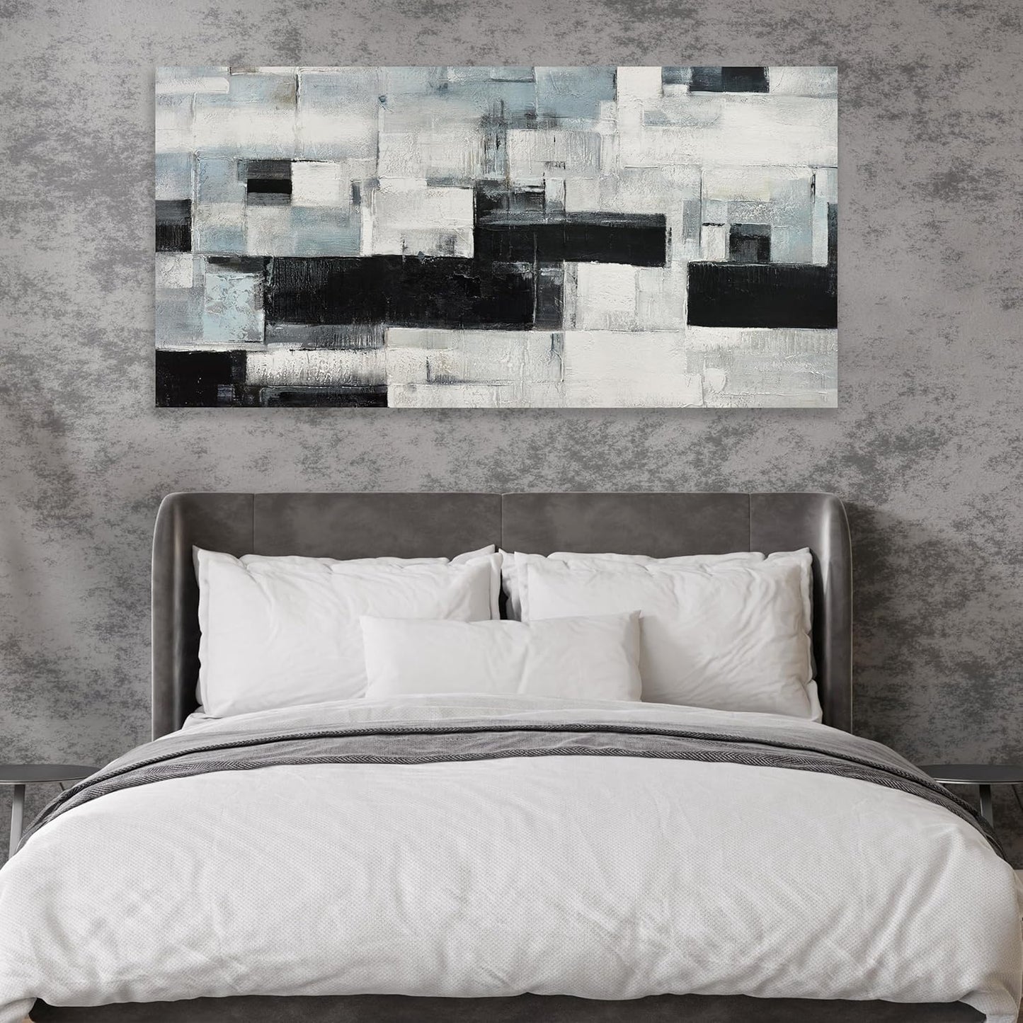 Glvzygy Abstract Wall Art Room Decor Black White and Gray Plaid Minimalism Picture Abstract Art Wall Decor Modern Abstract Wall Art Canvas for Living Room Bedroom Office 20"x40"