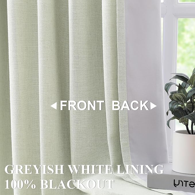 Vision Home Soft Green Pinch Pleated Full Blackout Curtains Linen Blended Room Darkening Curtain Panels 84 inch for Living Room Bedroom Thermal Insulated Pinch Pleat Drapes with Hooks 40" Wx84 Lx2