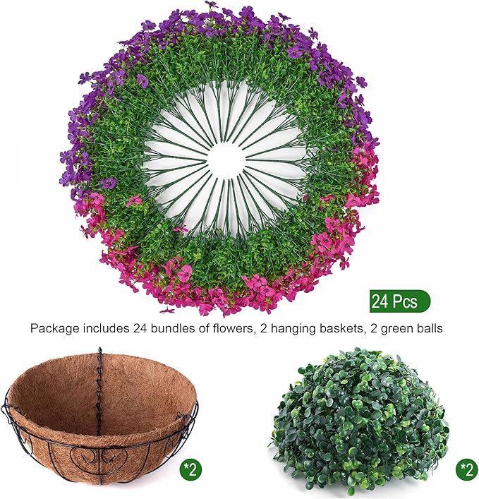 HyeFlora 2 Set Artificial Outdoor Flowers Hanging Basket, Faux Hanging Plants for Outside Spring Decoration, Fake Silk UV Resistant Look Real Daisy for Porch Patio Home Decor