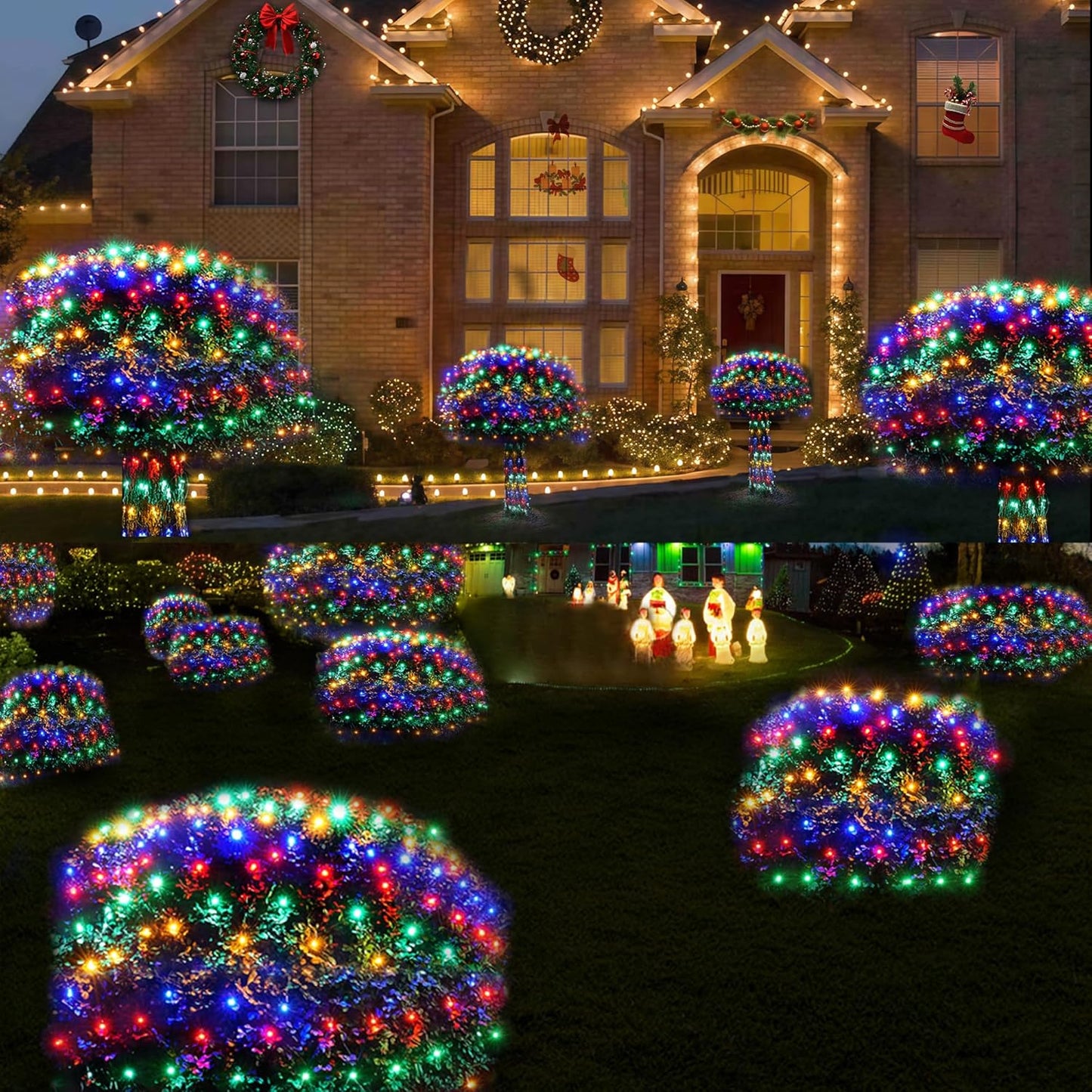 WBao Christmas Lights Outdoor 200LED F8 Big Bulbs, 8.4ft x 5.2ft Christmas Bushes Lights with 8 Modes, Timer, End to End Connectable, Waterproof for Lawn, Bushes Outdoor Xmas Decorations, Multicolor