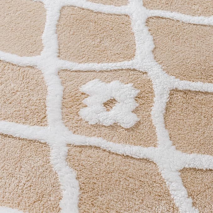 PureCozy 8x10 Area Rug for Living Room Beige Brown Washable Bedroom Rug Non Slip Soft Modern Moroccan Neutral Shag Checkered Carpet Boho Dining Room Office Playroom Nursery