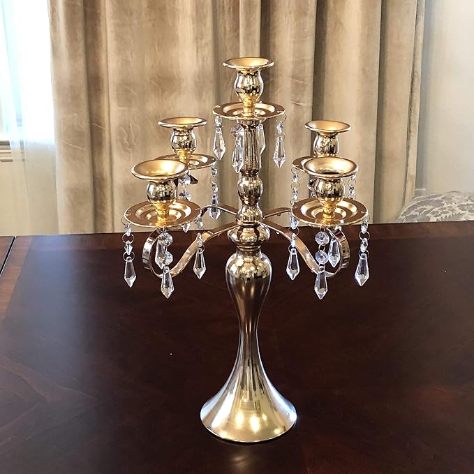 Allgala Candlestick 19" 5-Arm Gold Plated Taper Candle Holder Candlestick Candelabra for Home and Party Decoration Banquet Wedding Formal Dining