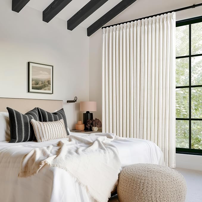 60 Inch Width Curtains 90 Inches Long Linen Curtains Pinch Pleated for Living Room Bedroom Natural Cream Non See Through Back Tab Hooks Rings Pinch Pleat 90 Inch Length Drape Patio Glass Door 1 Panel