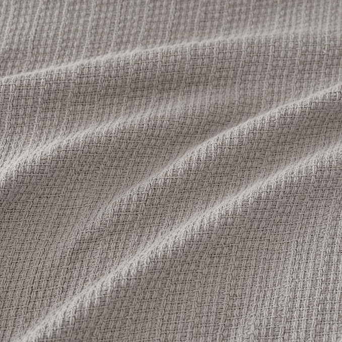 Martha Stewart - Twin Bed Blanket, 100% Cotton Textured Basket Weave Bedding, Breathable & Lightweight Blanket for Couch or Bed, Bedford Tile Grey