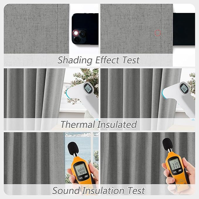 Guken 100% Blackout Linen Curtains 108 Inch Length 2 Panels Set for Living Room Bedroom Back Tab Thermal Insulated Black Out Linen Drapes Room Darkening Window Curtains,Dark Grey