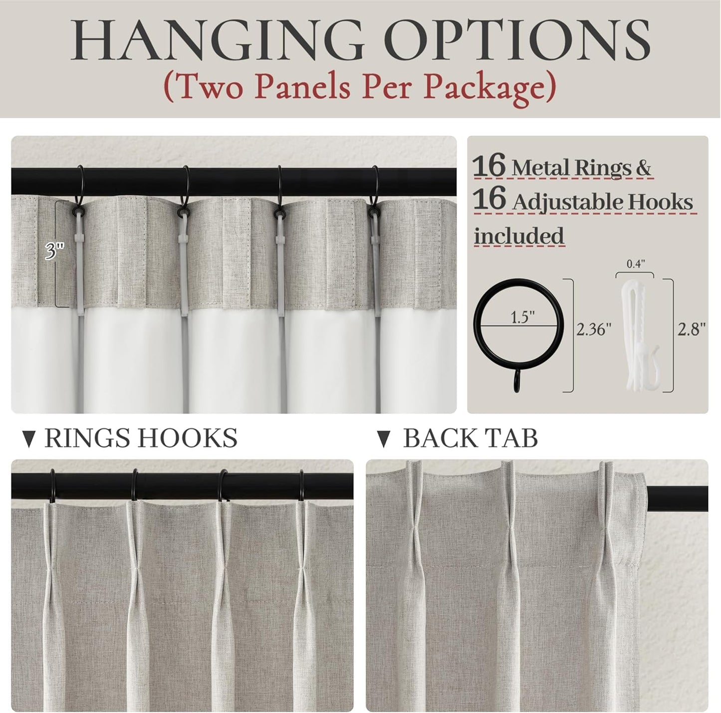 Natural Melange Taupe Blackout Curtains 108 Inch Extra Long Linen Viral Curtain with Pinch Pleat Clips&Hooks, Floor to Ceiling Drapes for Living Room 106 inch Large Window Burgs (40"Wx108"Lx2Panels)