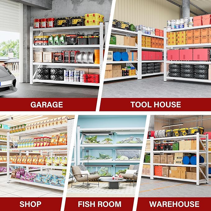 7000LBS Heavy Duty Garage Shelving Units,79" Wide & Deep Storage Shelves,White Metal Garage Shelves,Large Storage Rack,Steel Shelf,Industrial Shelving for Shop,Warehouse,Basement,79" W x 24" D x 79" H