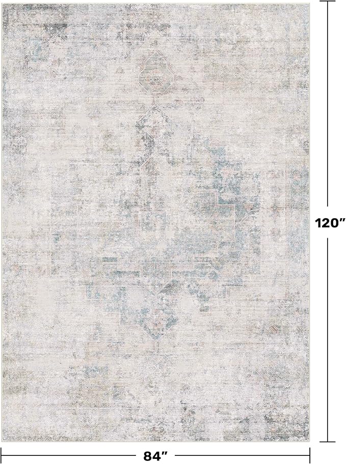 Hazo Haus Light Blue Area Rugs for Living Room - 7x10 Washable Modern Abstract Rug for Bedroom, Dining Room Under Table, Home Office, Soft Washable & Stain Resistance (Dusty Blue)