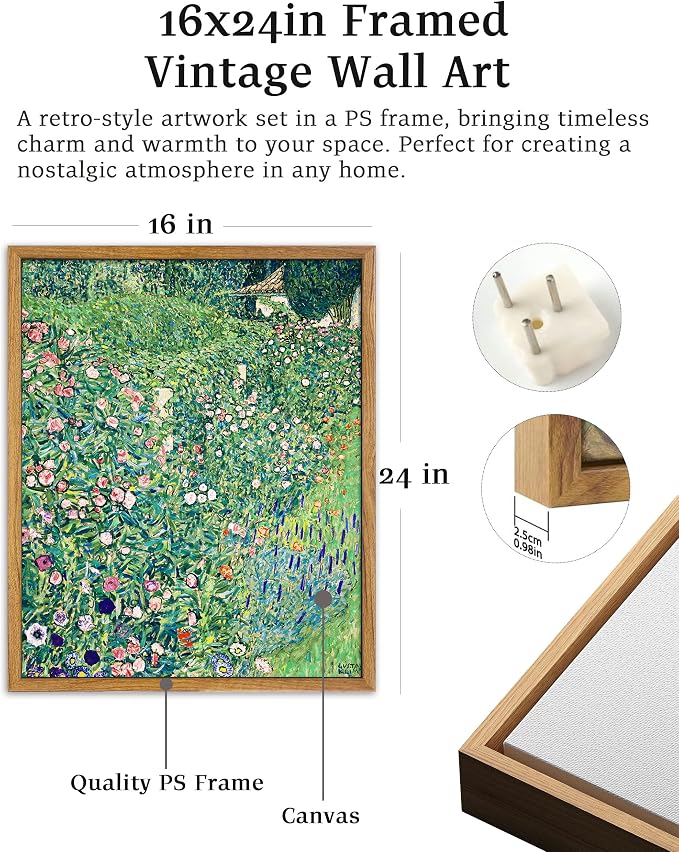 UPWOIGH 16x24 Framed Gustav Klimt Botanical Wall Art | Green Botanical Oil Painting, Vintage Italian Garden Style, Retro Moody Décor, Living Room Bedroom Accent