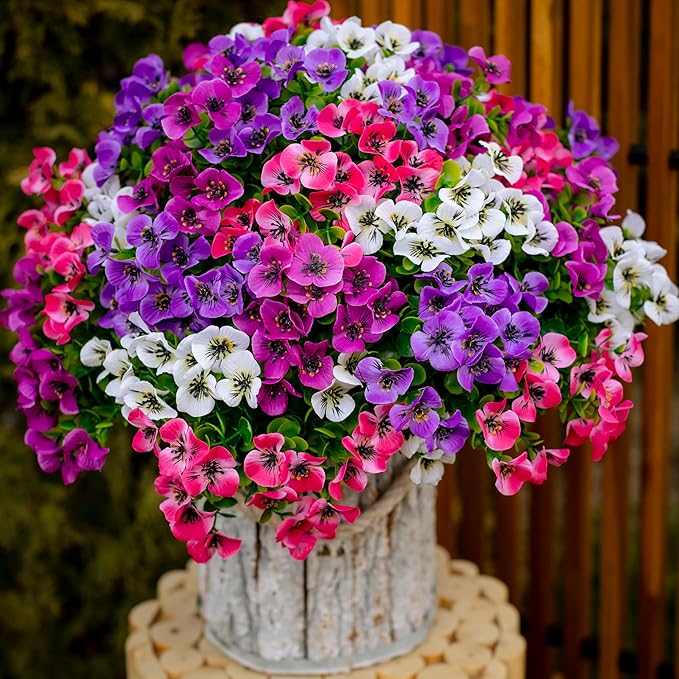 AXYLEX Artificial Flowers Outdoor Shrubs - 16 Bundles Fake Plants UV Resistant No Fade Faux Plastic Greenery Home Garden Porch Patio Decoration (1, Multi 16-4)