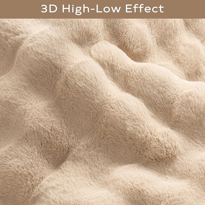 Ashler Faux Rabbit Fur Rug, Beige 2x6 FT Fluffy Soft Runner Area Rugs, Rectangle Fuzzy Carpet for Living Room, Bedroom, Machine Washable Rug - 3D Bubble Mat