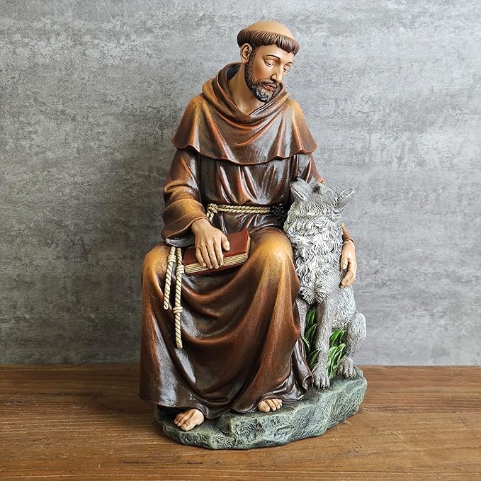 BC Catholic Saint Francis Statue, 10.5" H St. Francis of Assisi Inspirational Garden Figure, Religious Gift, Devotional Home décor, Renaissance Sculpture Handpainted by Buildclassic