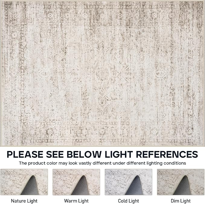 8x10 Area Rugs for Living Room Rug Washable: Modern Large Rug for Dining Room Bedroom Carpet Non Slip 8 by 10 Indoor Abstract Nursery Home Office Beige Ivory