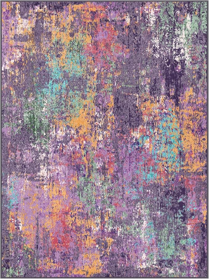 RELEANY Washable Area Rugs 2'x3' Non-Slip Modern Abstract Soft for Living Room Entryway Bedroom Nursery, Print Pattern, Purple Orange Blue Green Rust Red Colorful