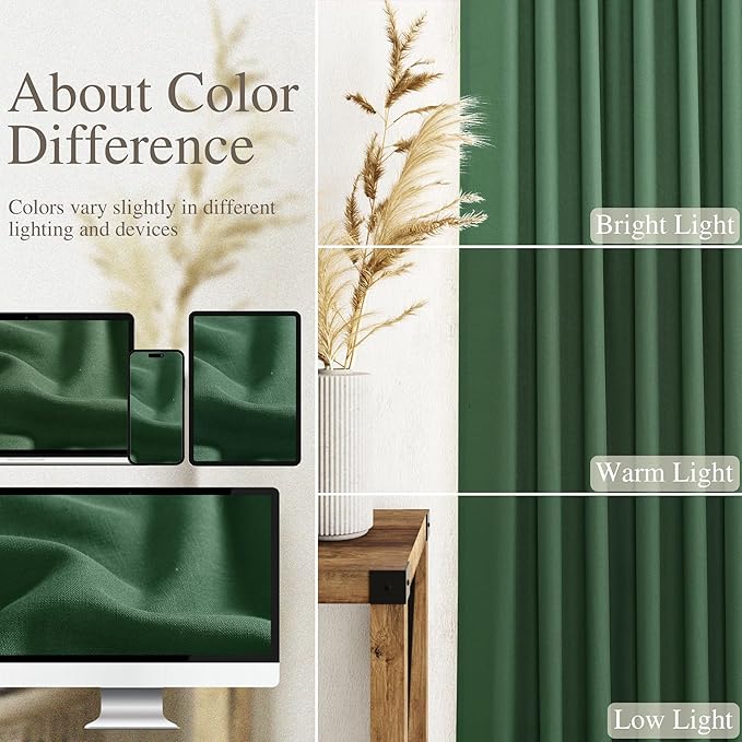 Nanspring Green Linen Curtains 63 Inches Length 2 Panels Set for Living Room Back Tab Pocket Modern Light Filtering Semi Sheer Drapes Cotton Linen Textured Green Window Curtain 52X63 Inches
